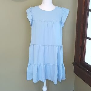 Altar's State Dress Light Blue Tiered Flutter Sleeve Mini Length Size Small